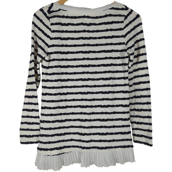 Anthropologie Postmark Textured Stripe Pleated Inset‎ Top Navy and White S - Picture 2 of 8
